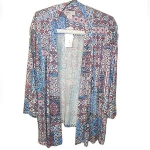 Allison Daley Cardigan Sweater Oversized Woman 3X Blue Pink Floral Cottage Nwt